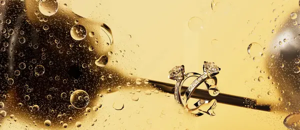 Golden Rose Bakgrundsbild Täckt Med Vatten Droppar Genom Klart Glas — Stockfoto
