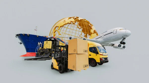 空気中の車両を使用して さまざまな形での商品の輸送 レンダリング イラスト — ストック写真