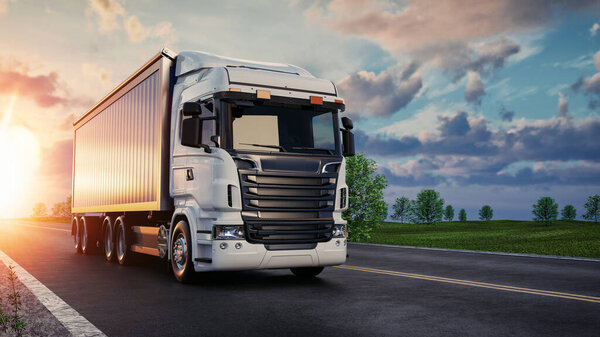trucks Driving on a highway. 3d, rendering, illustration,