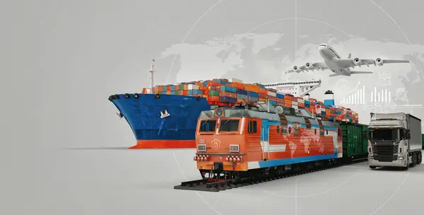 Logistics Import Export Containers Cargo Freight Ship Truck Transport Container lizenzfreie Stockfotos