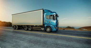 Kargo kamyonu otobanda nakliye ve nakliye için uygun güzellikteki kargo 3D, tasvir, illüstrasyon,