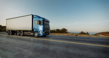 Kargo kamyonu otobanda nakliye ve nakliye için uygun güzellikteki kargo 3D, tasvir, illüstrasyon,