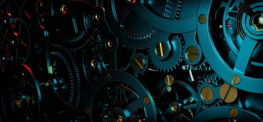 Saat teçhizatı arka planı ve soyut. 3d, görüntüleme, illüstrasyon,