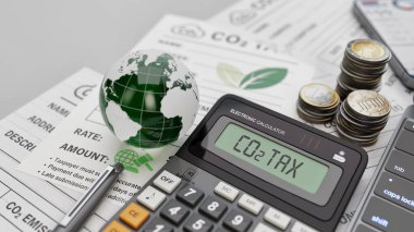 Karbon emisyonu vergilendirmesi, ESG ve çevresel sorumluluğu sembolize eden, 