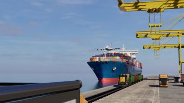 Canlandırılmış kargo gemisi, denizde konteynır taşıyor.