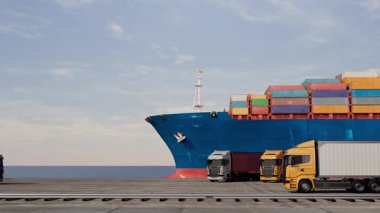 Canlandırılmış kargo gemisi, denizde konteynır taşıyor.