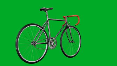 Klasik yol bisikleti, yeşil ekran arka plan stüdyosunda izole edilmiş, siyah kare, kırmızı gidon, tasarım modelleme ve birleştirme için temiz ışıklandırma.