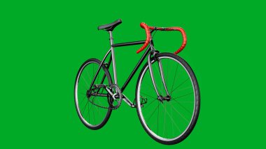 Klasik yol bisikleti, yeşil ekran arka plan stüdyosunda izole edilmiş, siyah kare, kırmızı gidon, tasarım modelleme ve birleştirme için temiz ışıklandırma.