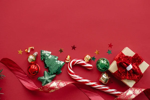 Buon Natale Buone Feste Elegante Regalo Natale Canna Zucchero Coriandoli — Foto Stock