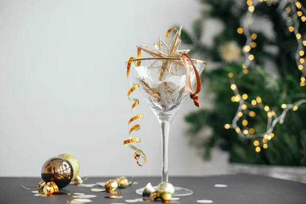 Merry Christmas Happy New Year Stylish Christmas Glitter Star Champagne — Stock Photo, Image