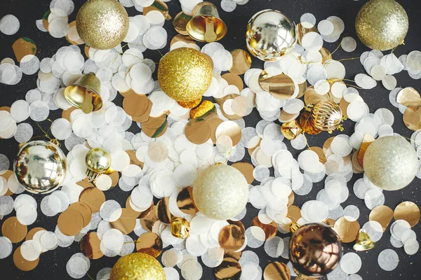 Merry Christmas Happy New Year Modern Christmas Flat Lay Golden — Stock Photo, Image