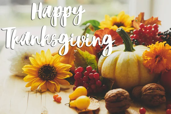 Feliz Cartão Felicitações Acção Graças Happy Thanksgiving Text — Fotografia de Stock