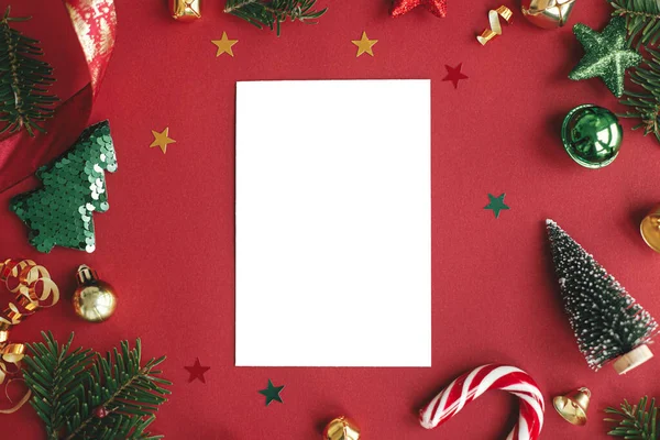 Christmas Card Flat Lay Modern Greeting Card Mock Composition Christmas — Foto Stock