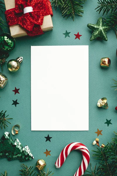 Christmas Card Flat Lay Modern Greeting Card Mock Stylish Christmas — Foto Stock