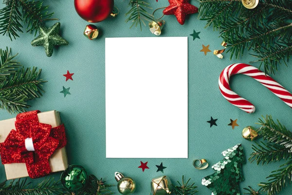 Christmas Card Mock Modern Greeting Card Flat Lay Stylish Christmas — Foto Stock
