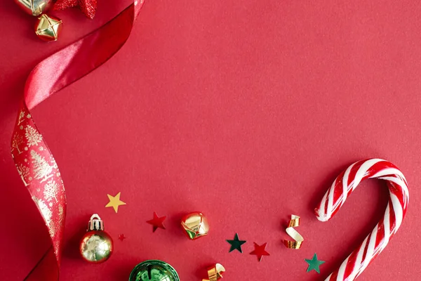 Moderno Piso Navidad Elegante Bastón Caramelo Navidad Confeti Borde Cinta —  Fotos de Stock