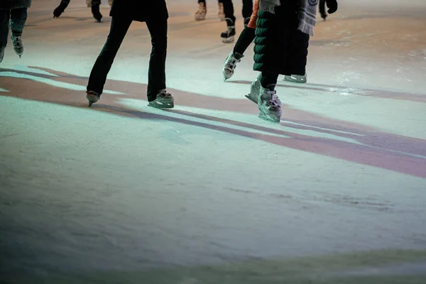 Ice Skaters Ice Rink Skates Close People Having Fun Skating — Stock Photo, Image