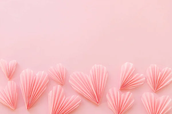 Happy Valentine Day Stylish Pink Hearts Flat Lay Pink Paper — Photo