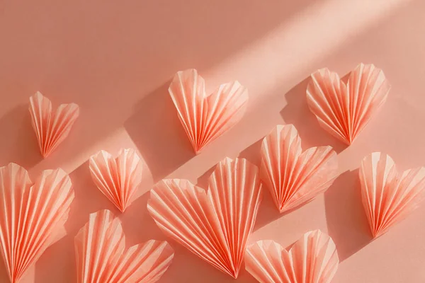 Happy Valentine Day Stylish Pink Hearts Flat Lay Pink Paper — Stock Photo, Image