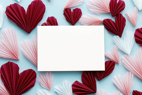 Valentines Day Greeting Card Mockup Empty Card Stylish Red Pink — Zdjęcie stockowe