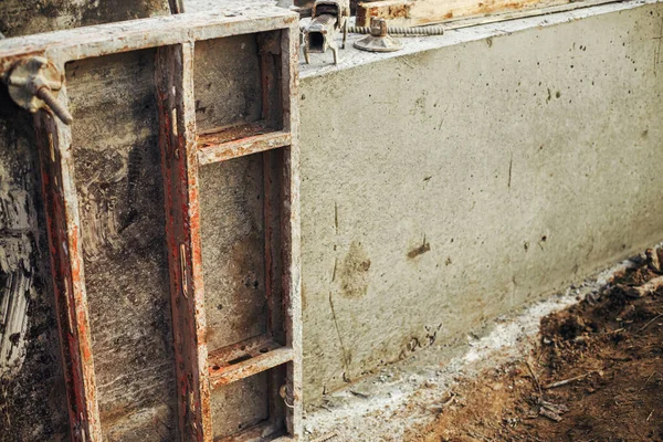 Concrete Foundation Reinforcement Metal Slab Formwork Foundation Construction Site Process — Stock Photo, Image