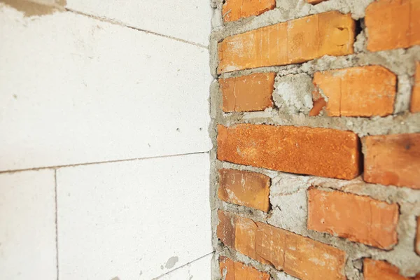 Masonry Autoclaved Aerated Concrete Blocks Bricks Concrete Foundation Laying Walls — Stock Photo, Image
