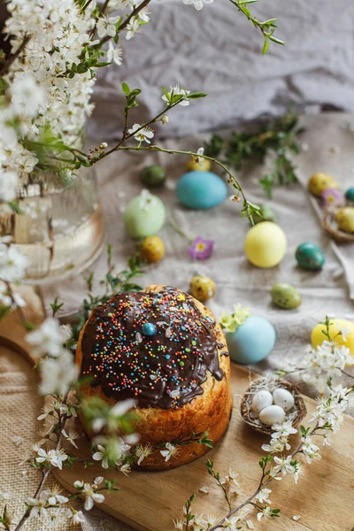 Happy Easter Homemade Easter Bread Natural Dyed Easter Eggs Spring — Stockfoto