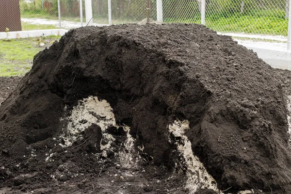 Black Soil Pile Landscaping Backyard Garden Work Concept Clean Soil — Stock Photo, Image
