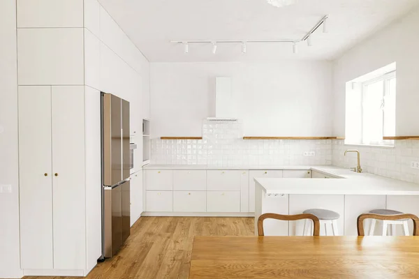 Moderno Design Cozinha Mínima Interior Cozinha Moderna Armários Cozinha Branca — Fotografia de Stock