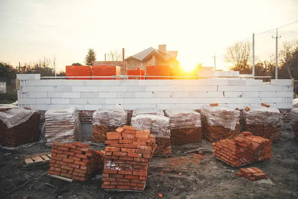 Building Materials Construction Site Autoclaved Aerated Blocks Concrete Foundation Bricks — Stock Photo, Image