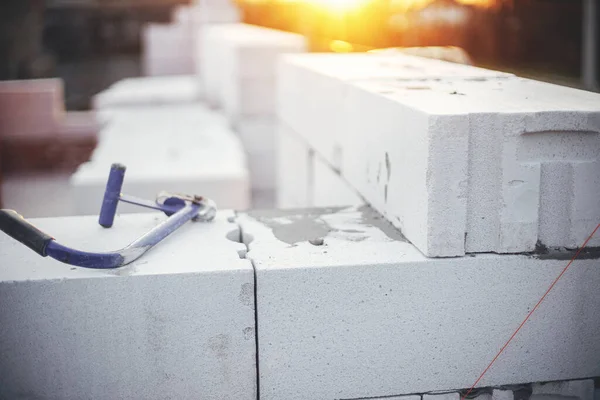 Masonry White Blocks Saw Close Milling Cutter Autoclaved Aerated Concrete — Stock Photo, Image
