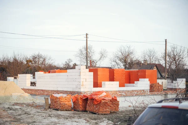 Autoclaved Aerated Blocks Concrete Foundation Bricks Process House Building Building — Stock Photo, Image