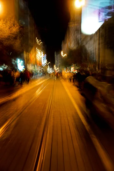 Motion blur on the street at night
