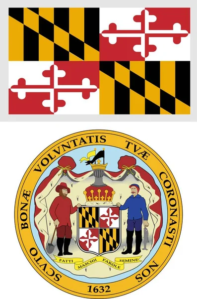 马里兰州的美国国旗和臂章设计外套 — 图库矢量图片