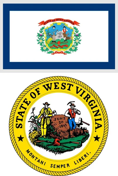 西维吉尼亚州的国旗和臂章设计外套 — 图库矢量图片