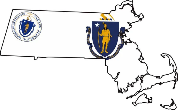 Karta Över Massachusetts State Usa — Stock vektor