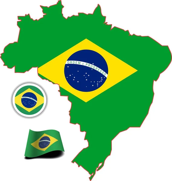 Brazília Térképe Lobogója — Stock Vector
