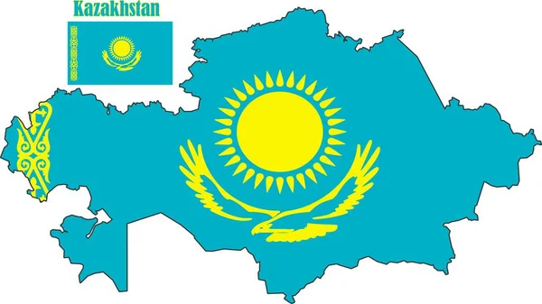 Kazakstans Karta Och Flaggvektor — Stock vektor