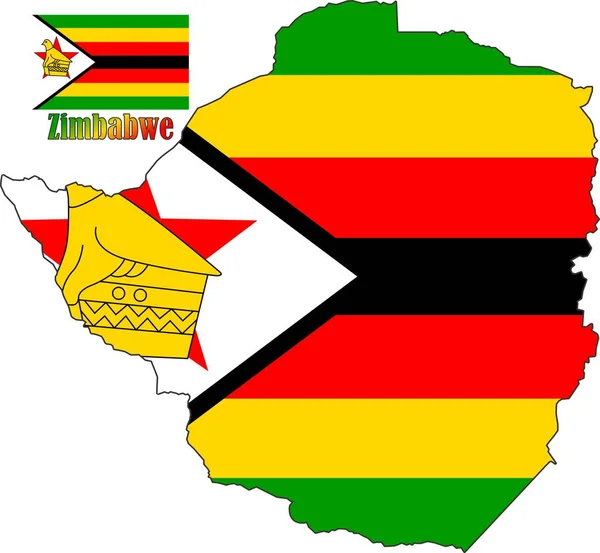 Mapa Bandeira Zimbabué —  Vetores de Stock
