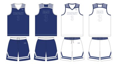 Basketbol forması, özel tasarım basketbol kulübü tişörtü için şablon tasarımı maketi. Ön görüş, arka görüş ve yan görünüm basketbol tişörtü ve kısa şort Vektör