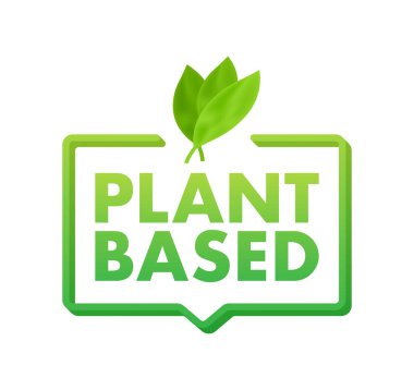 Bitki bazlı etiket. Düz basit vektör simgesi. Sağlıklı yemek posteri. Taze ekolojik. Bitki sembolü, rozet, logo. Vektör stok illüstrasyonu