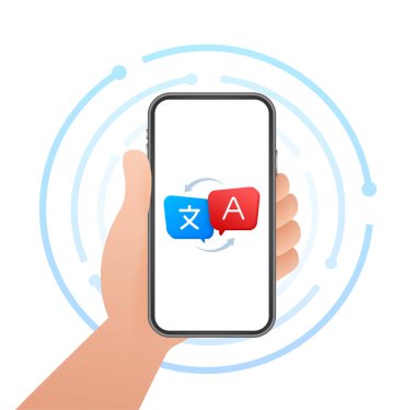 Çevrimiçi dil tercümanı konsepti. Çevirmen simgesi. Vektör stok illüstrasyonu