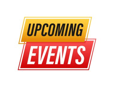 Yaklaşan olayların etiketi. Megafon bayrağı. Web tasarımı. Vektör stok illüstrasyonu