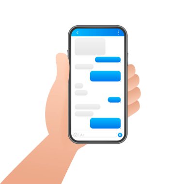 Diyalog penceresiyle Sohbet Arayüzü Uygulaması. Temiz Mobil Kullanım Tasarımı Konsepti. SMS Habercisi.