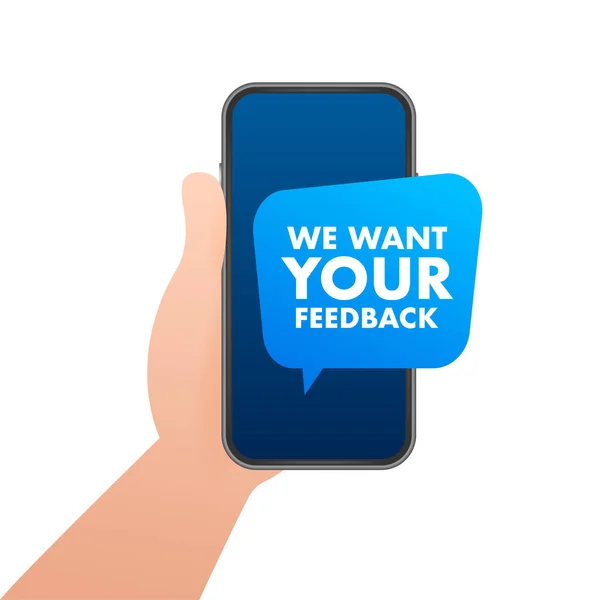 Queremos Seu Feedback Tela Smartphone Serviço Cliente Alto Falante Alto — Vetor de Stock