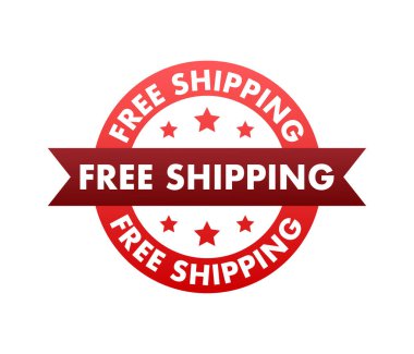 Ücretsiz nakliye. Kamyonetli rozet. Vektör hisse çizimi