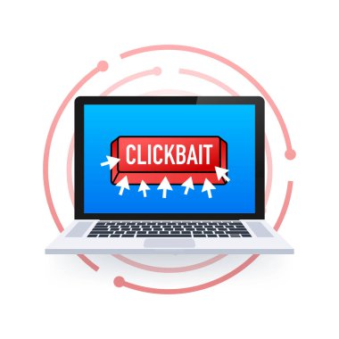 Kırmızı düğmeye tıklayın. El tıklama simgesi. İmleç okları, düğmeye basın. Vektör stok illüstrasyonu