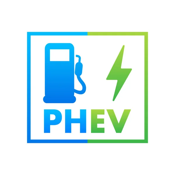 Phev Symbol Plug Hybrid Elektrofahrzeug Elektrischer Energie Und Kraftstoffmotor Vektoraktiendarstellung — Stockvektor