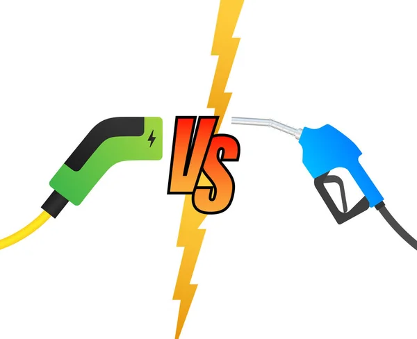 电动车和燃料大战 气体燃料对Ev插座充电器 矢量存量说明 — 图库矢量图片