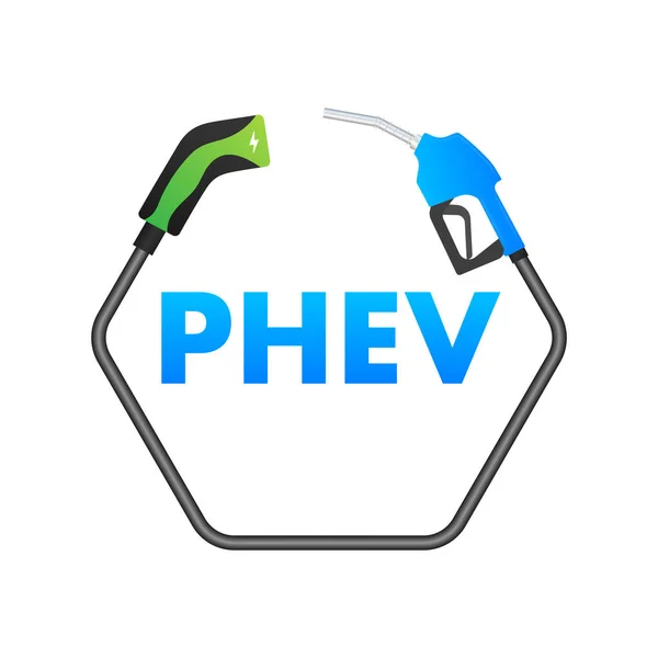 Phev Icoon Plug Hybride Elektrische Voertuig Elektrische Energie Brandstofmotor Voorraadillustratie — Stockvector